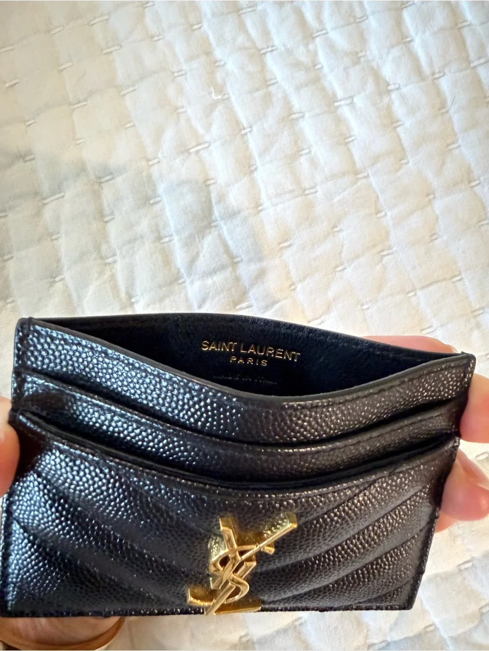 Saint Laurent Black Leather Card Holder with Gold YSL Logo